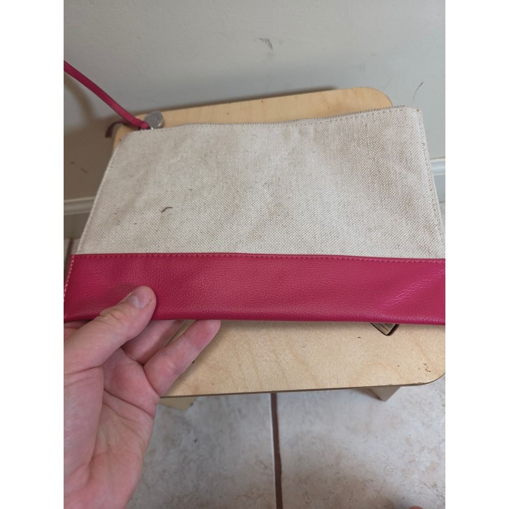 Chloe Parfums Canvas Clutch Bag Magenta Pink Cream Logo Zip Pouch - Picture 6 of 6